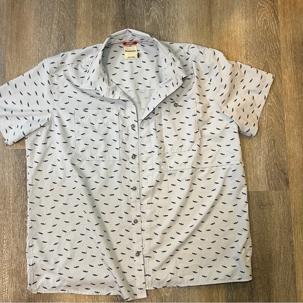 Simms Camp Shark Fin AOP Fishing Shirt - Short Sleeve - Men's XL